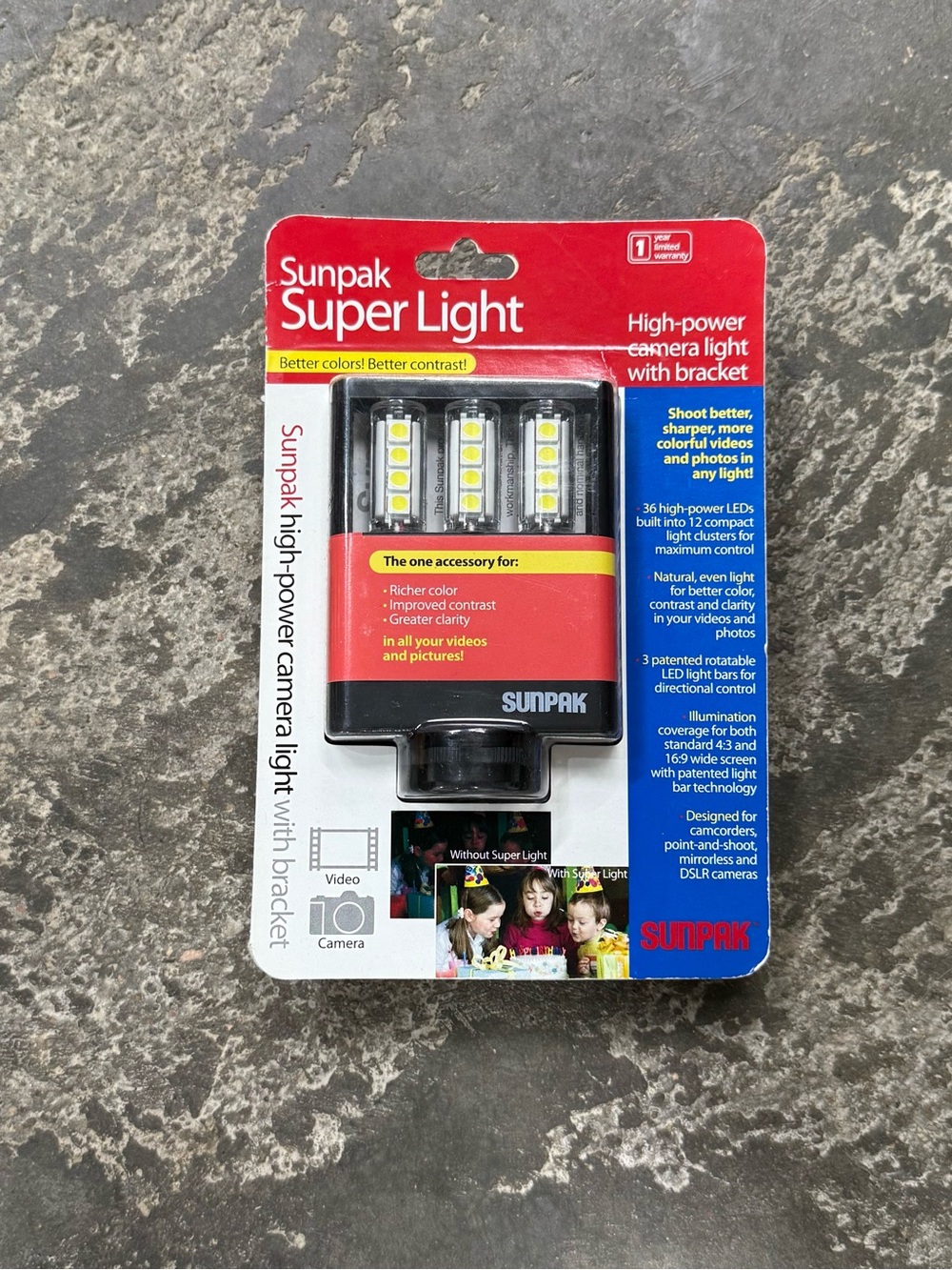 Sunpak Super Light 36 LED Camera Video Light + Bracket NOS